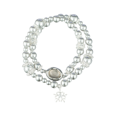 秋冬雪花灰珍珠双圈手链女