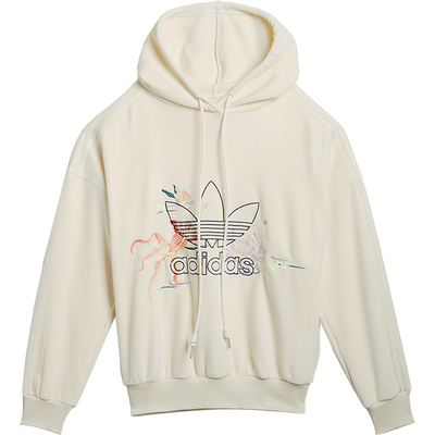 Adidas/阿迪达斯正品女款刺绣图案运动连帽套头卫衣GM8743