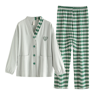 女款睡衣春秋季纯棉长袖可外穿开衫家居服时尚高级感春夏秋冬套装