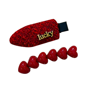 新年红色毛呢爱心发夹边夹侧边前额刘海夹头饰碎发发卡一字鸭嘴夹