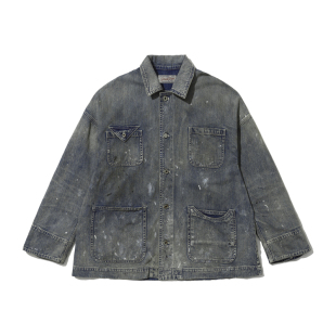 TIRES 26SS 日系泼墨牛仔衣复古宽松水洗做旧破坏vintage薄款夹克
