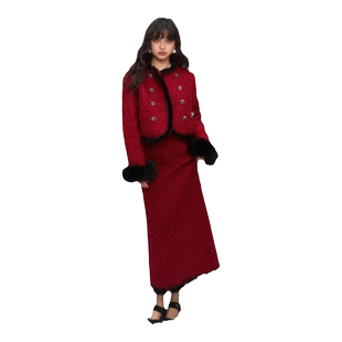 CLOUDSEASON复古毛毛边外套女2025新款冬季国风短款气质上衣穿搭