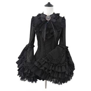 黑色收腰哥特风上衣蕾丝doll感lolita姬袖内搭秋冬洛丽塔修身衬衫