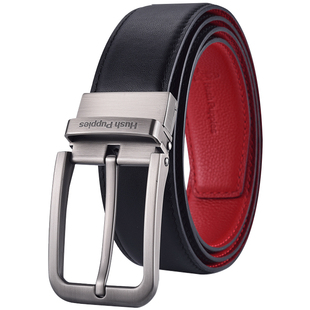 暇步士本命年男头层牛皮红皮带双面腰带百搭新款皮带针扣精美礼盒