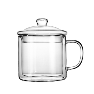 家用高硼硅耐热玻璃水杯带把手大口径杯子茶杯带盖勺子咖啡杯防烫