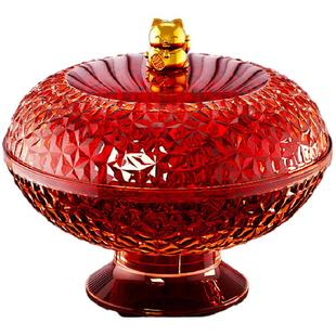 有盖喜庆红色果盘带沥水底座水果盘轻奢乔迁果盆客厅家用零食盘子