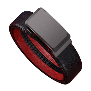 海澜之家男士本命年头层牛皮时尚真皮腰带外黑内红皮带自动扣裤带