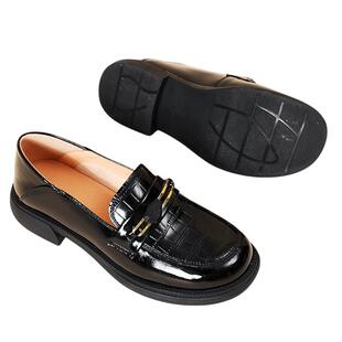 木林森女鞋秋季软底套脚真皮单鞋马衔扣乐福鞋女士时尚英伦小皮鞋