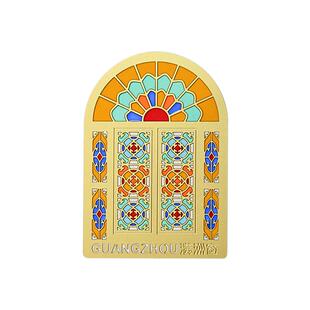 1200广州限定金色圣心大教堂满洲窗花透光磁吸冰箱贴透光金属书签