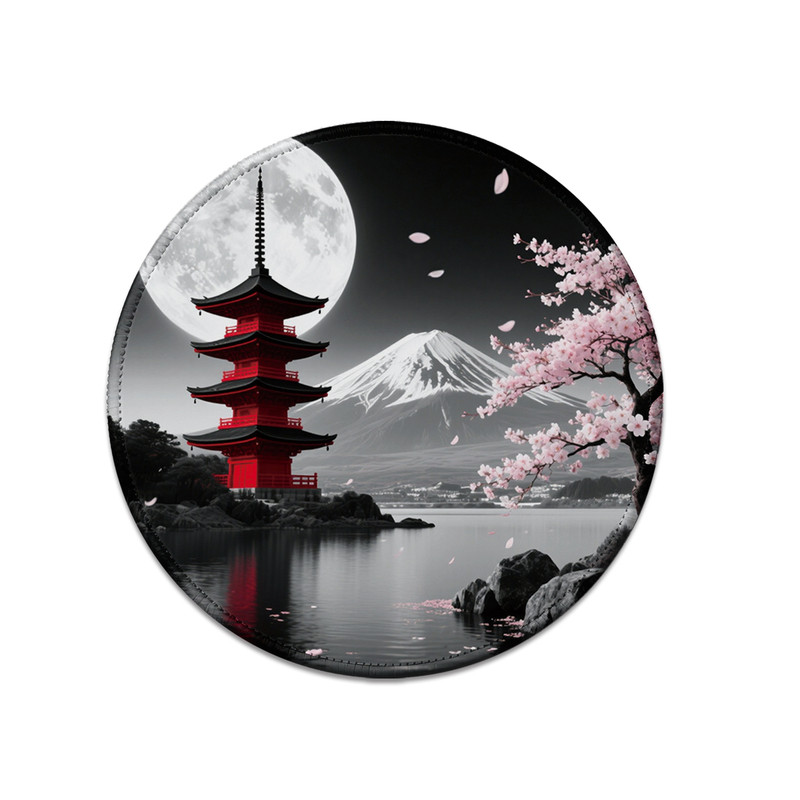 富士山红塔樱花和风圆形鼠标垫