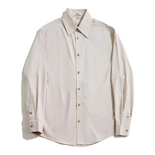 海上公路磨毛条纹长袖衬衫男士春秋款日系休闲纯棉百搭外套衬衣