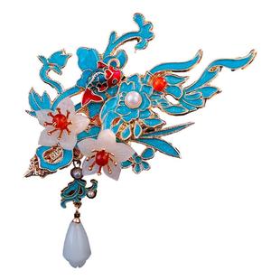 流苏边夹仿烧蓝花朵锦鲤发饰汉服发卡古风头饰侧耳发夹侧边夹子