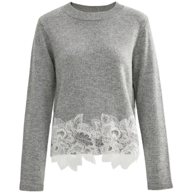 芮物revestudios/格雷系高智感 灰色进口蕾丝澳毛毛衣