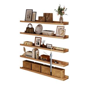 实木墙上置物架沙发后墙面悬空一字板墙壁电视背景墙展示架子装饰