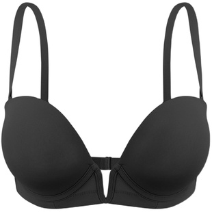 性感V领上托防下垂聚拢显大露背文胸增厚内衣有钢圈光面隐形内衣