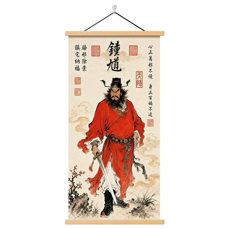 新中式钟馗客厅装饰画玄关卷轴画