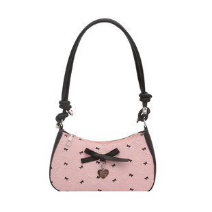 韩系甜美泡泡纱蝴蝶结腋下包包女高级感黑粉撞色单肩斜挎包通勤包