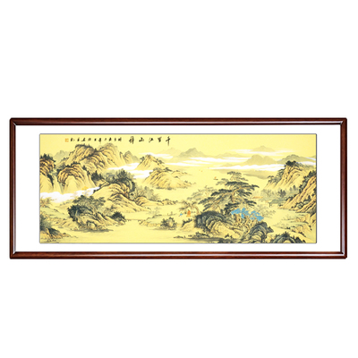 千里江山客厅带框背景墙手绘国画