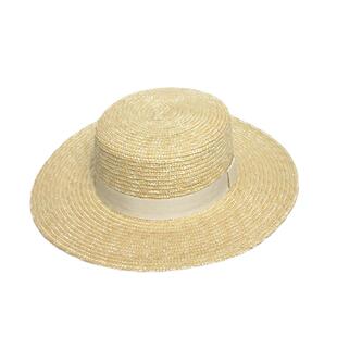 ［白鹿］网红同款细麦秆平顶草帽平檐沙滩旅行遮阳帽清新度假帽