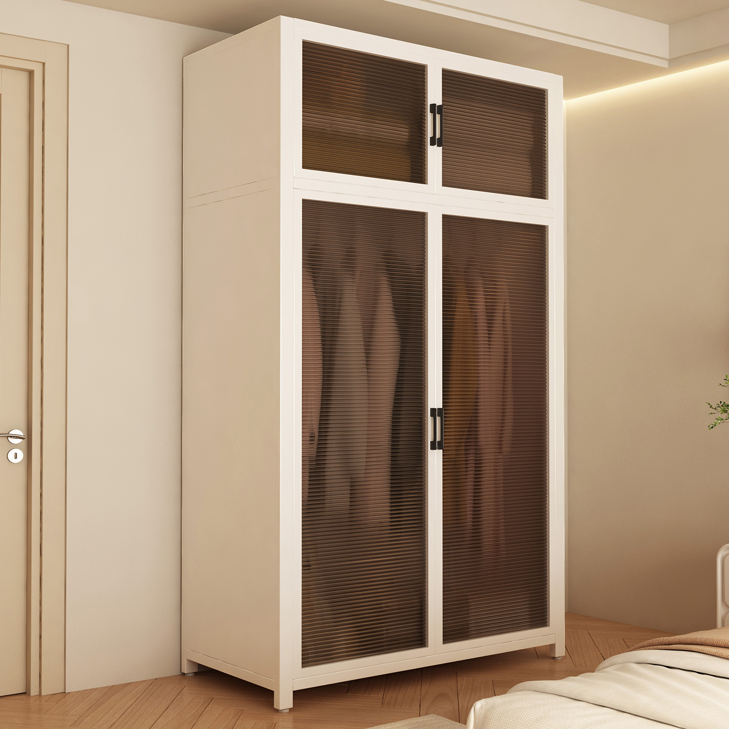 钢制衣柜家用卧室出租房简易组装金属框架结实耐用小户型铁皮衣橱