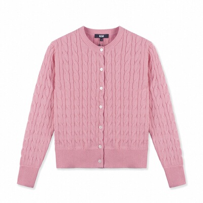 R2W纯棉经典多色麻花小开衫