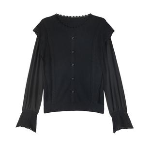 MSLAN26春法式复古花边领针织衫 廓肩舒适透气针梭拼套衫