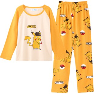 亲子睡衣长袖一家三口纯棉春秋季卡通儿童男童母女父子家居服套装