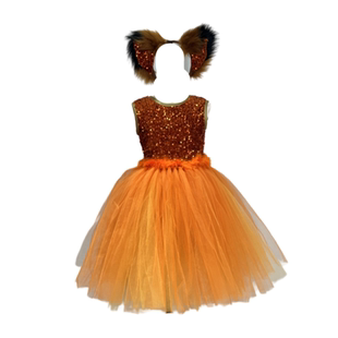 仙童堡亲子礼服定制小狐狸话剧演出服装口才表演橘棕色狐狸连衣裙