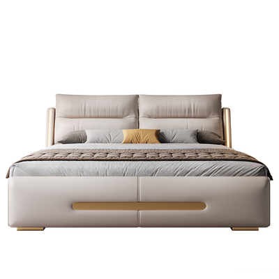 现代简约高端真皮床意式轻奢主卧双人大床新款带夜灯功能储物婚床