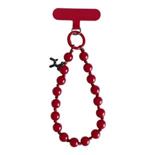 酒红色手机链挂绳招财转运2025新款高级感手腕挂件本命年重工串珠链条过年喜庆腕带手链钥匙扣包包防丢夹片壳