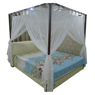 新中式美式古典四柱架子床幔纱防蚊帐定制简约粘扣吊带整体床帘幔