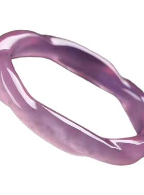 天然巴西冰种粉紫玛瑙镯子特级款麻花竹节手镯送女友送闺蜜赠证书