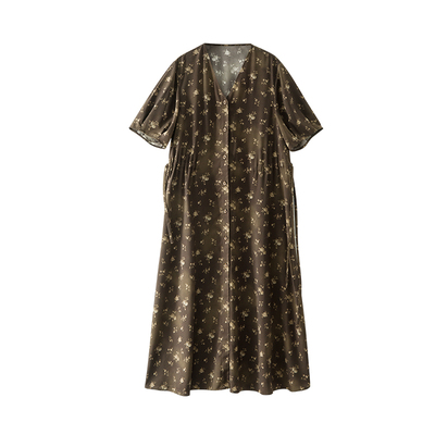 美丽客栈抽绳短袖长款连衣裙春夏