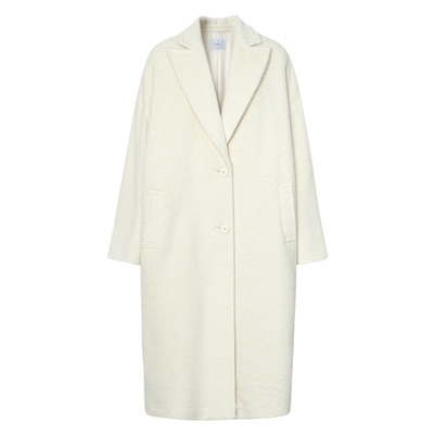 伊芙丽outlets店高级苏力长毛羊驼毛经典白色长款大衣秋冬外套女