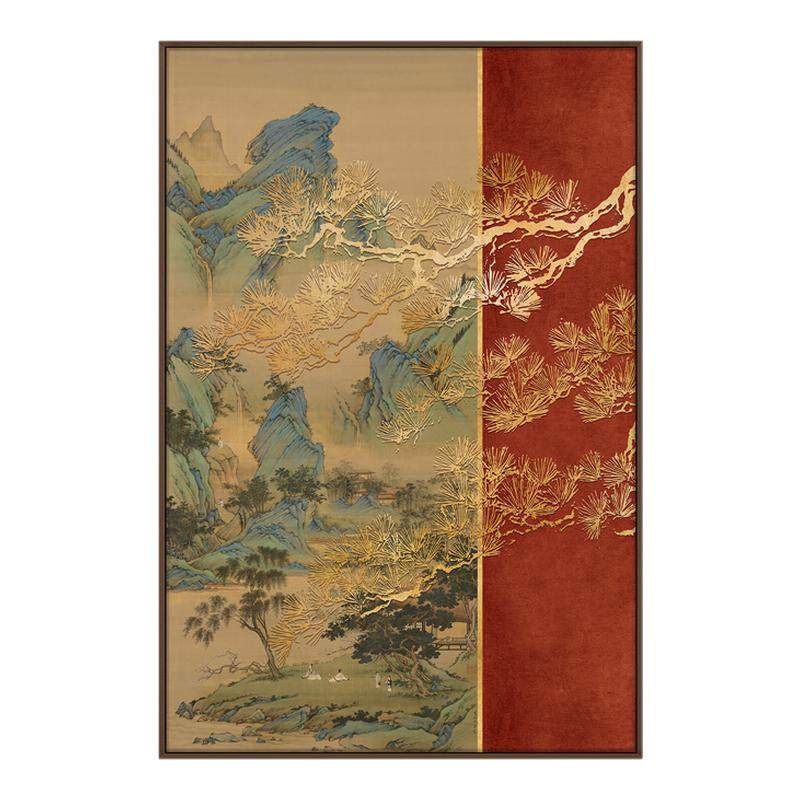 新中式酒店餐厅背景墙装饰画玄关客厅山水风景浮雕立体国风挂画