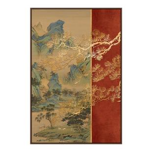 新中式酒店餐厅背景墙装饰画玄关客厅山水风景浮雕立体国风挂画