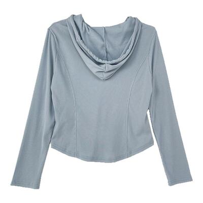 女装连帽钉扣款蕾丝帽绳T恤