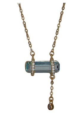 astudio纯银海蓝宝方钻水滴项链