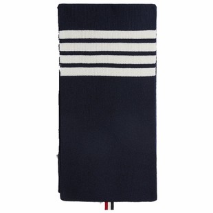 THOM BROWNE 四条纹平针罗纹羊绒围巾