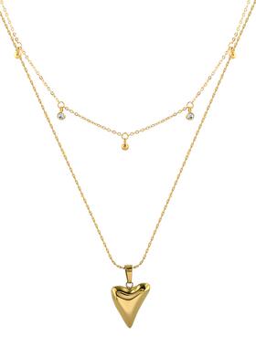 多层叠戴爱心吊坠项链