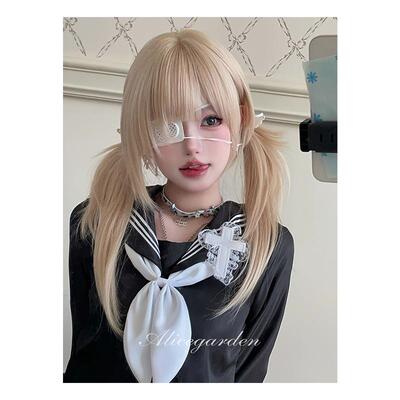 可爱甜妹金色长直发jk全头套