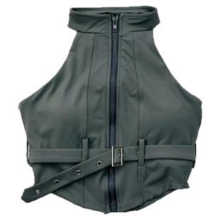 含胸垫运动内衣无袖性感瑜伽背心辣妹健身文胸外穿小高领机车风女