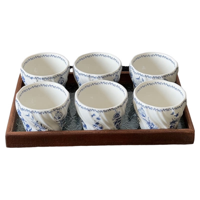 中式复古青花蓝茶水杯套装