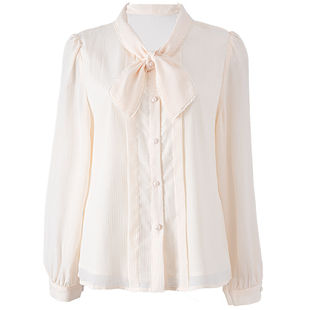 衣纱布菲剪穗2025春秋新款法式名媛风蝴蝶结衬衫复古修身显瘦上衣