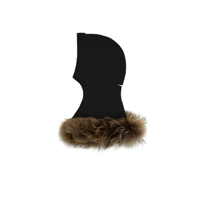 DUE E CHEN25AW可拆卸貉子毛领羊毛帽子加厚保暖防寒黑色围脖连帽