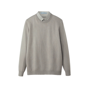 HLA/海澜之家双领衬衫领针织衫春季假两件提花套头毛衣男