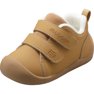 牧童步前鞋2025冬季新款男童软底宝宝婴儿鞋皮面加绒女童稳护鞋子