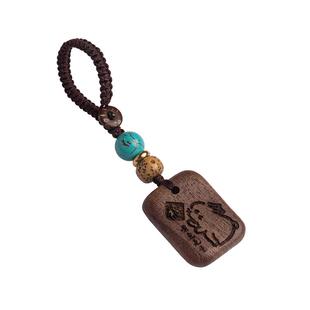 檀木无事牌福字汽车钥匙扣挂件胡桃木手机链挂饰挂绳创意刻字男士