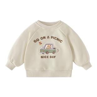 jellybaby宝宝卫衣学院风春季小车中童上衣小熊印花3男童衣服儿童