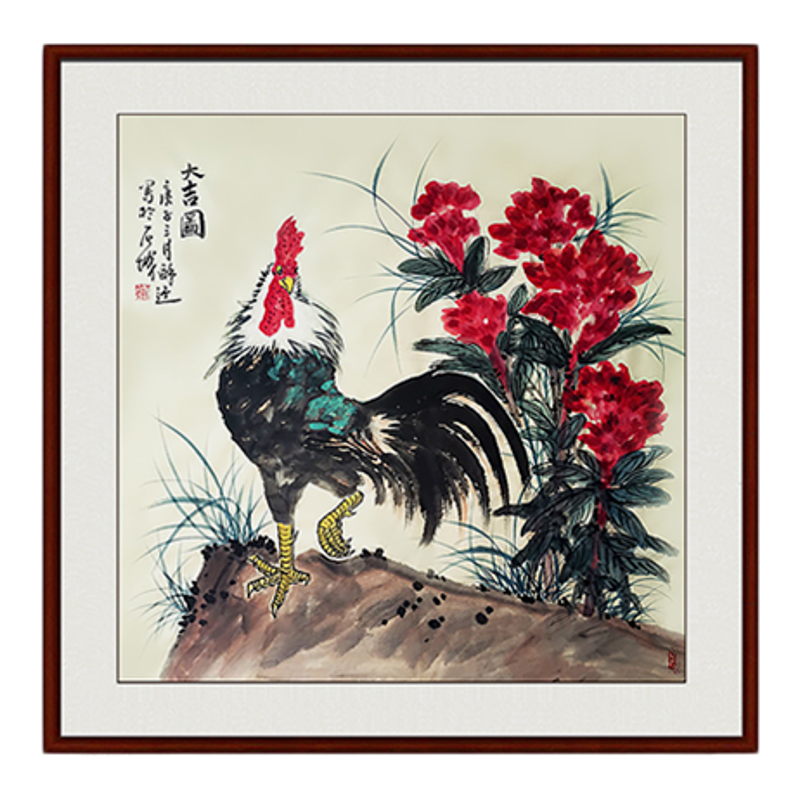 柿子事事如意冠上加冠方形国画